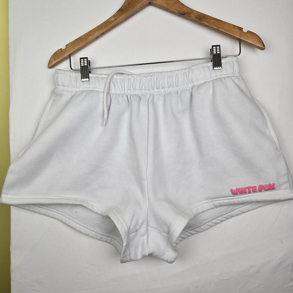 White Fox white lounge shorts with pink logo size m